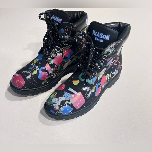 Popeye X Reason Collab Faux Suede Graffiti Print Boots‎ Black Mens 10 New main image 7
